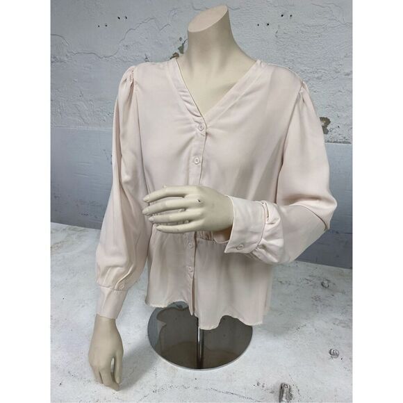 Pretty Chicago Beige/ Off-White Long Sleeve Button-Down Blouse Women’s Size XL - Picture 2 of 7